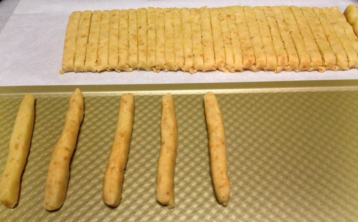 Slicing the dough into sticks