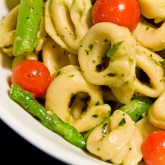 Tortellini with Pesto, Asparagus and Tomatoes