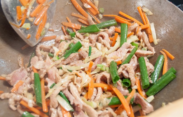 Stir-frying the Pork and Veggies