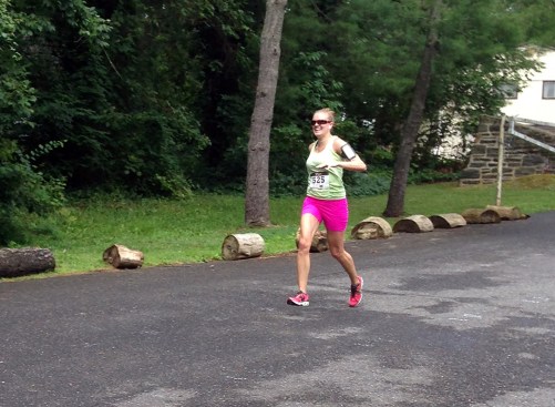 Struggling to keep my balance down the hill into the finish.