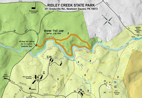 Oddly, the official DCNR map shows a shorter&nbsp;orange loop than what was marked in the woods, so I overlaid the outline of our actual hike on the above map.
